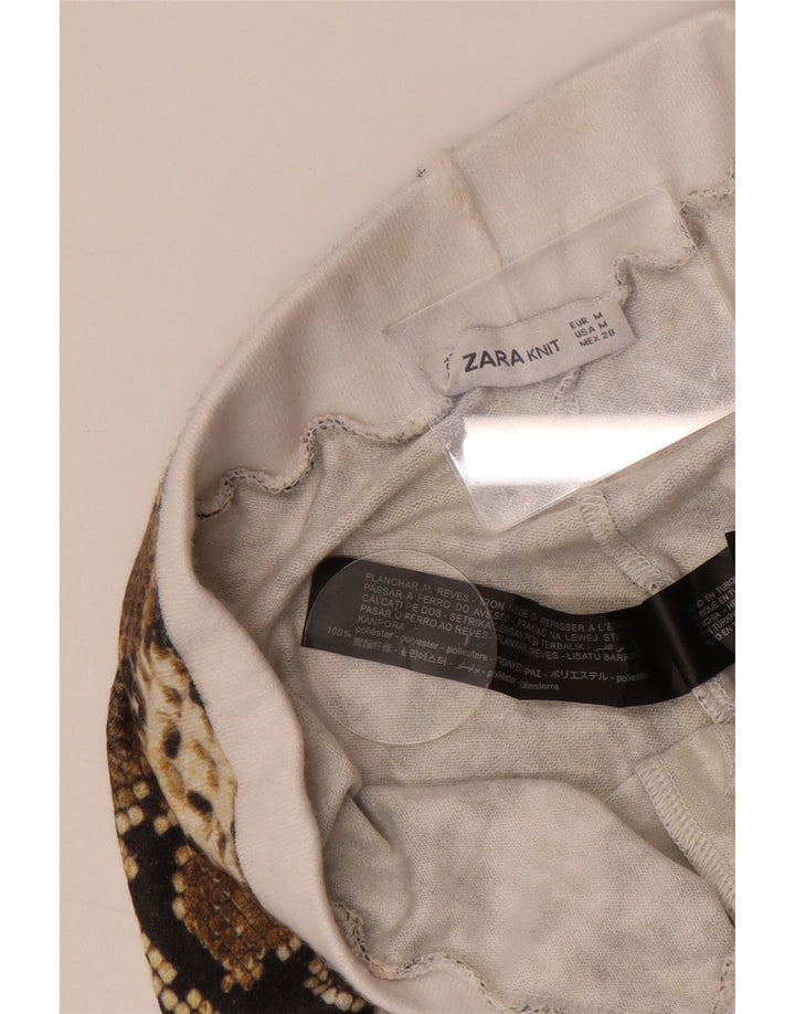 Zara Leggings feminino UK 12 poliéster marrom médio com estampa animal