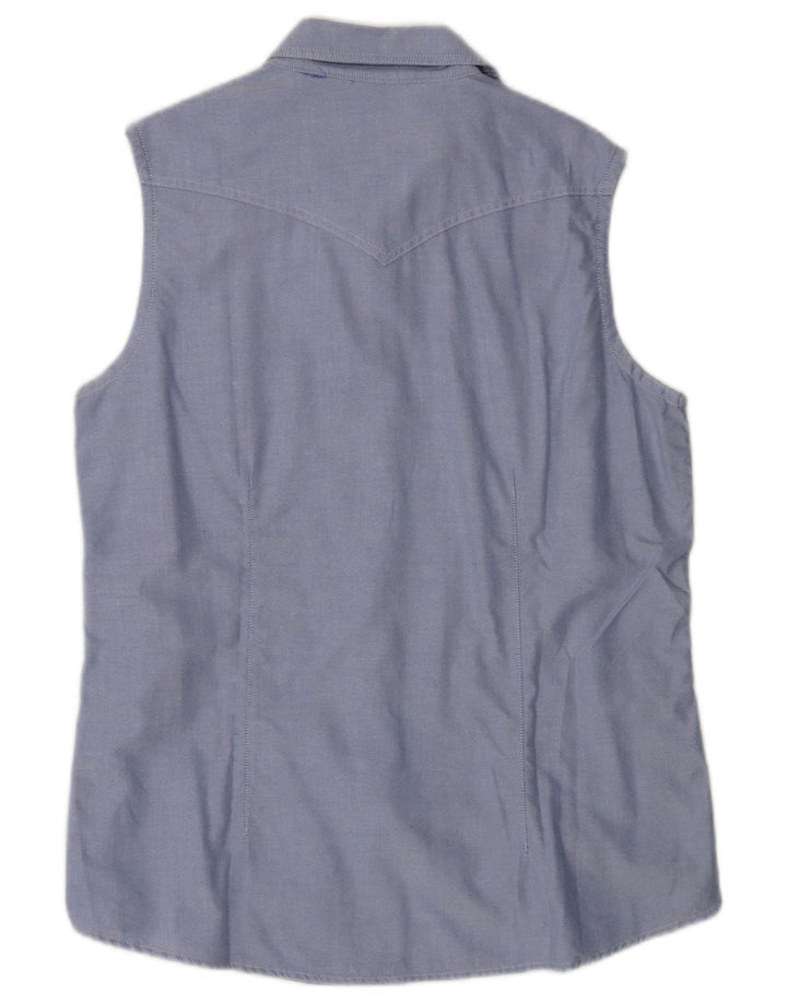 Camisa feminina sem mangas BENETTON IT 46 grande algodão azul