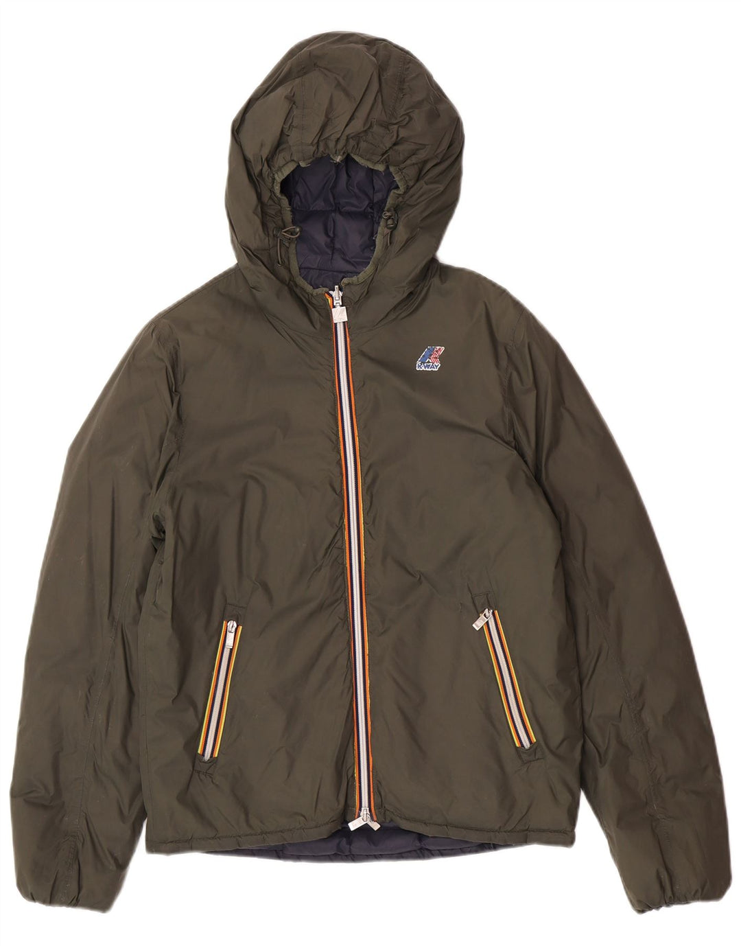 Jaqueta masculina acolchoada reversível com capuz K-Way UK 38 poliamida verde médio