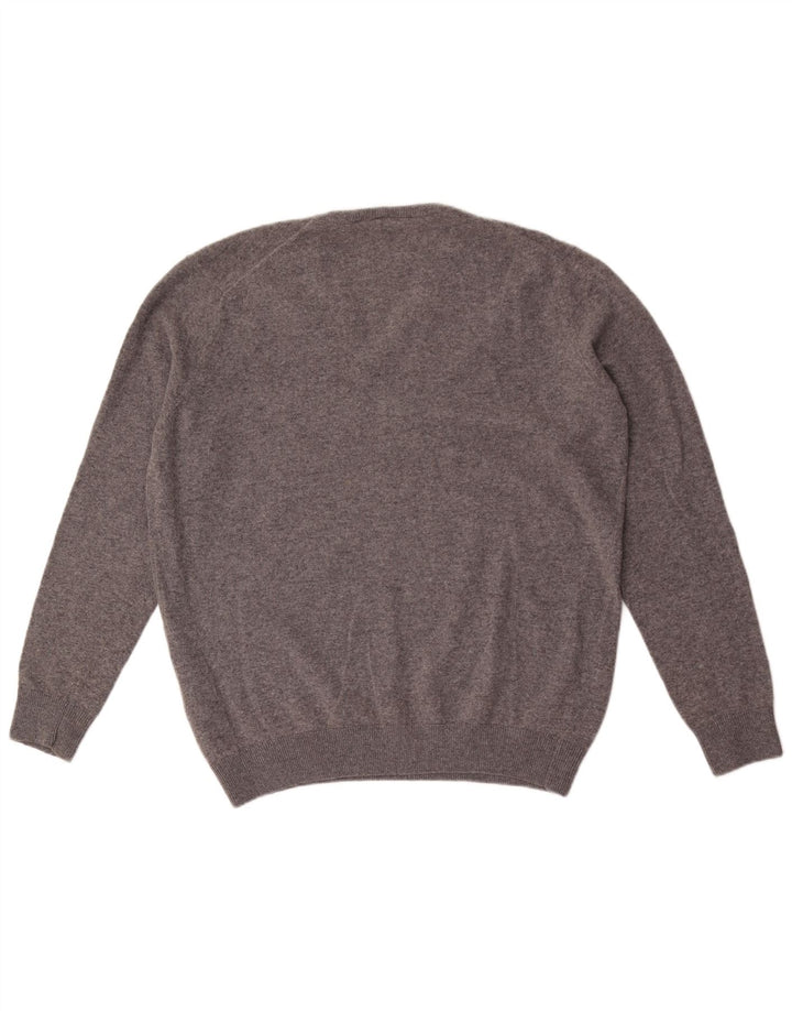 Suéter masculino Lacoste com decote em V tamanho 6 XL lã manchada cinza