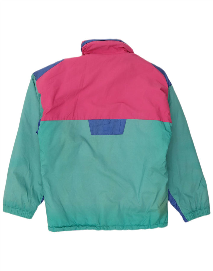 Jaqueta de esqui com capuz de grandes dimensões masculina vintage IT 46 Small Green Colourblock