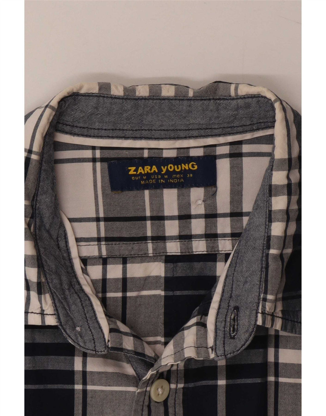 Zara Camisa masculina xadrez azul médio
