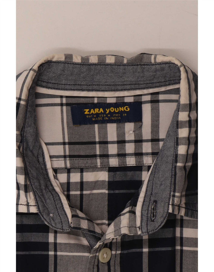 Zara Camisa masculina xadrez azul médio