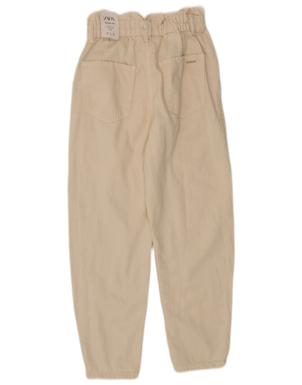 Zara Calça jeans feminina folgada solta e cônica EU 36 XS W26 L25 algodão branco