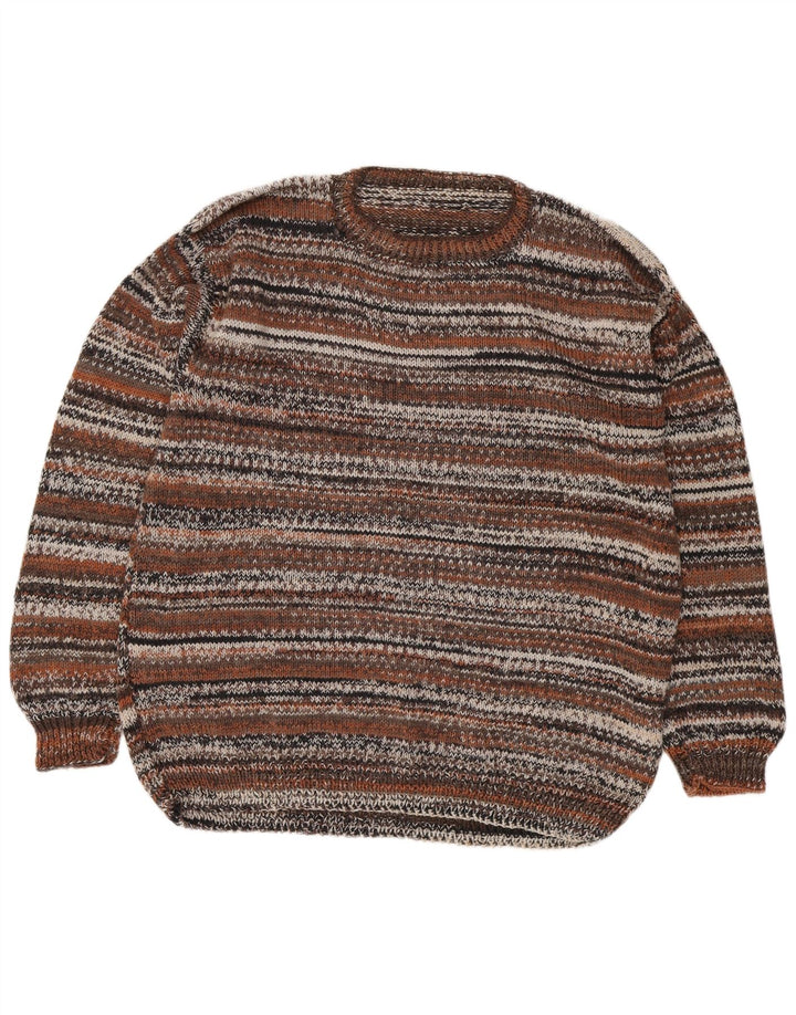 Suéter masculino vintage com gola redonda 2XL listrado marrom