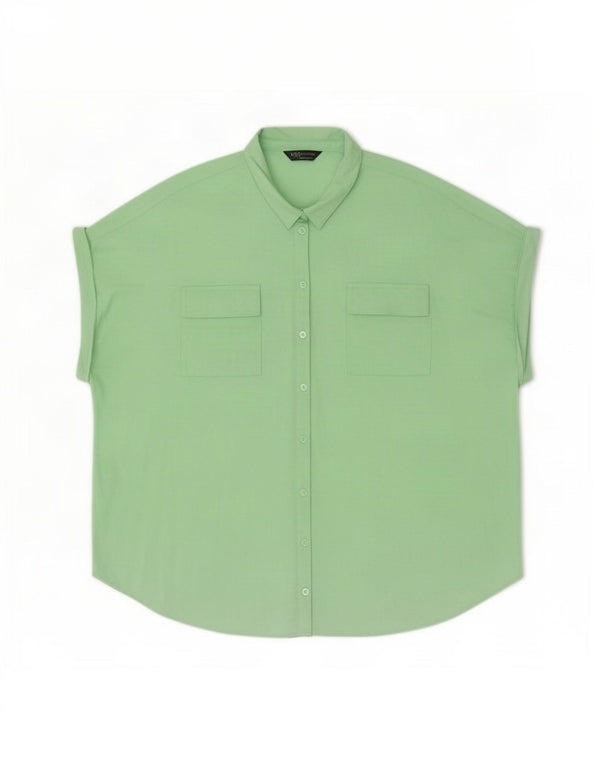 Marks & Spencer Womens Short Sleeve Oversized Shirt Blouse UK 20 2XL Green