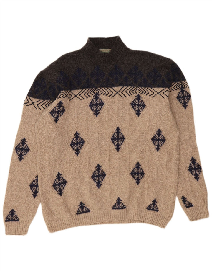 Suéter masculino VINTAGE com gola tartaruga XL bege Argyle/Diamante