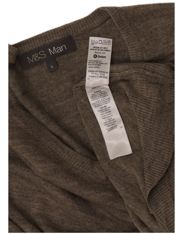Suéter masculino Marks & Spencer com decote em V grande acrílico manchado cinza