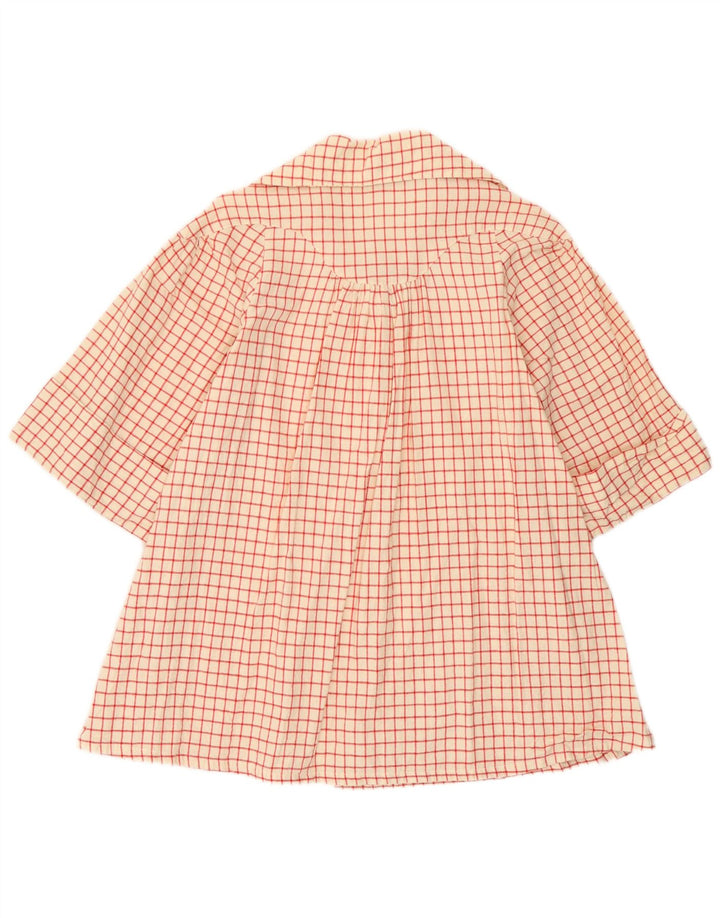 Camisa feminina vintage manga 3/4 UK 12 médio off white xadrez
