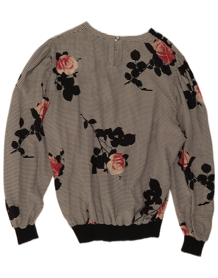 Blusa feminina de manga comprida Biffi Reino Unido 16 grande seda floral cinza