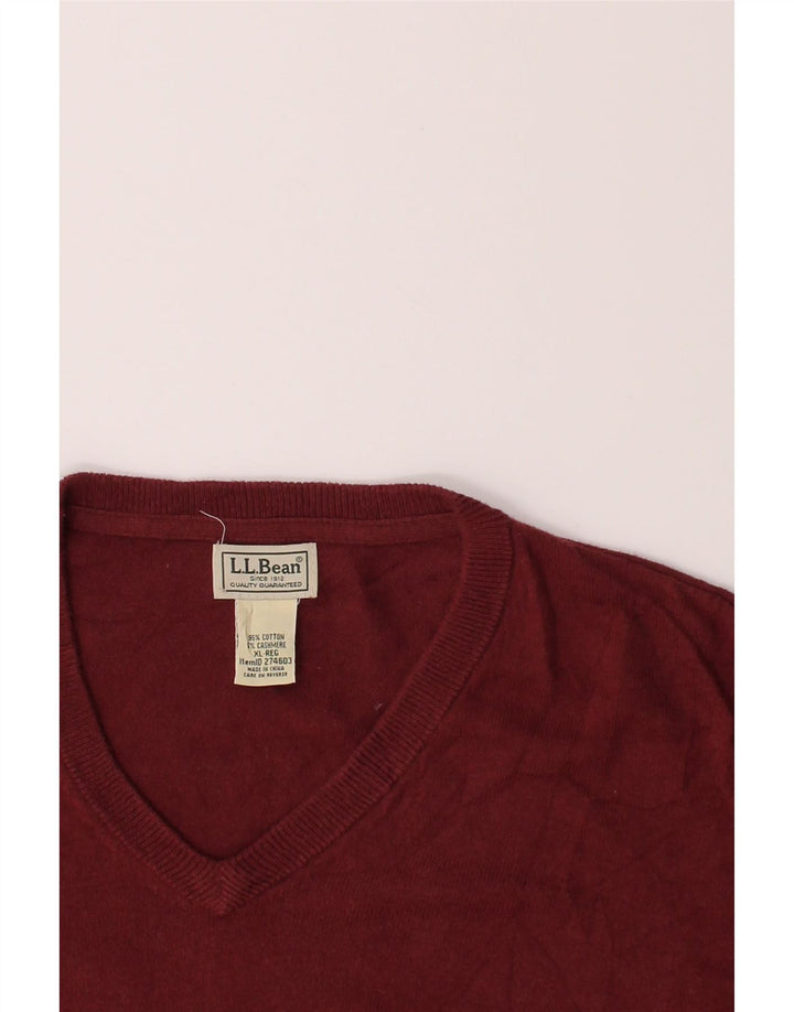 L.L.BEAN Mens V-Neck Jumper Sweater XL Burgundy Cotton Vintage L.L.Bean and Second-Hand L.L.Bean from Messina Hembry 