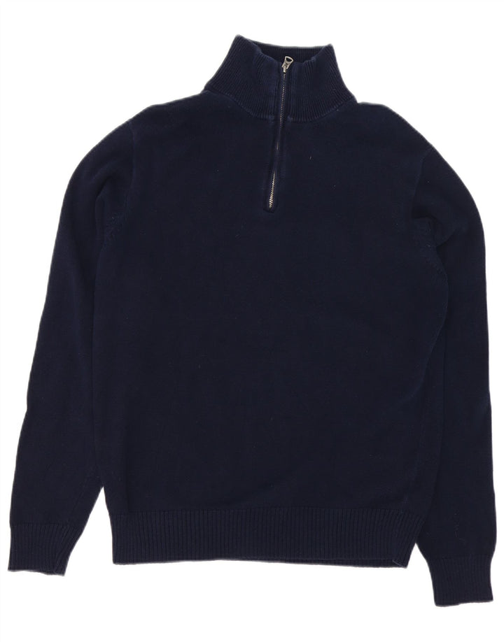 Suéter masculino J. Crew com zíper e gola em algodão azul marinho médio