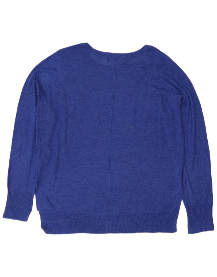 Suéter feminino Zara com gola canoa UK 14 viscose azul médio