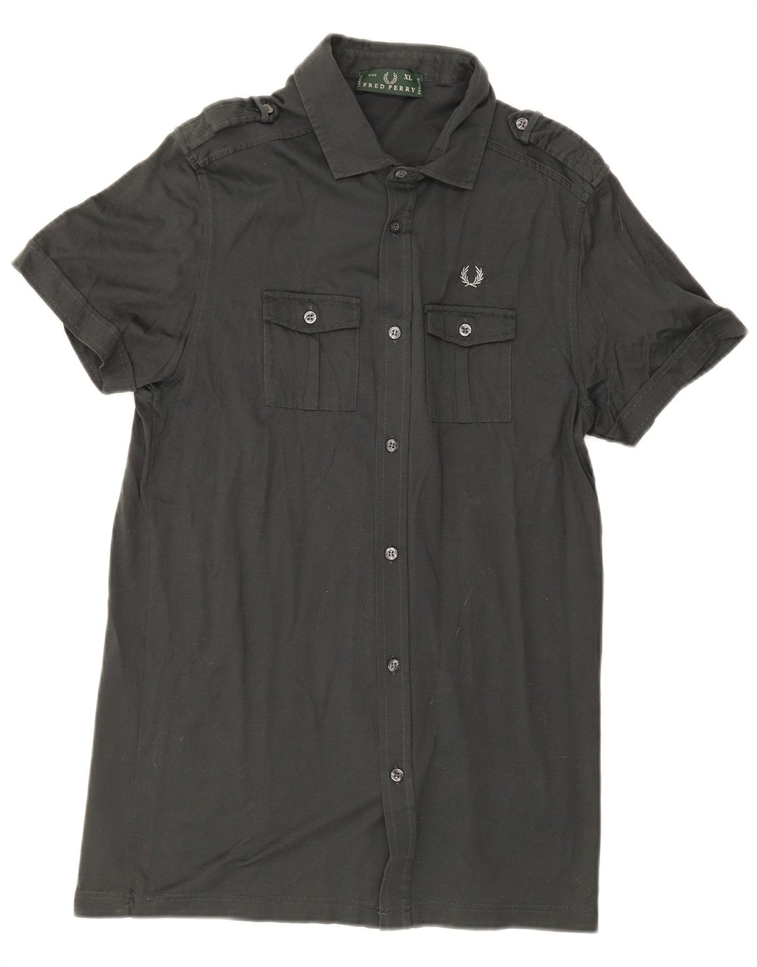 Camisa militar masculina de manga curta Fred Perry XL cinza algodão