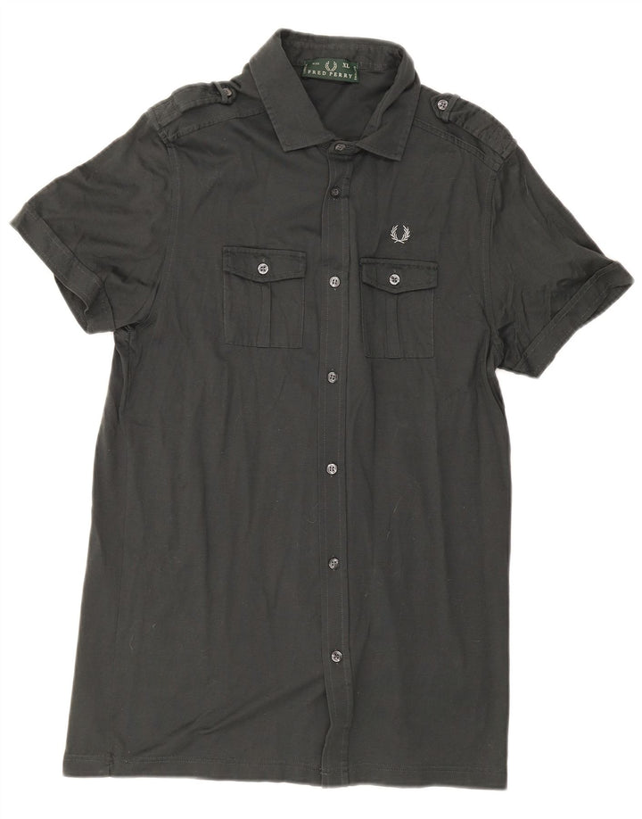 Camisa militar masculina de manga curta Fred Perry XL cinza algodão