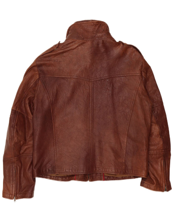 Jaqueta de couro militar masculina vintage Reino Unido 40 couro marrom grande
