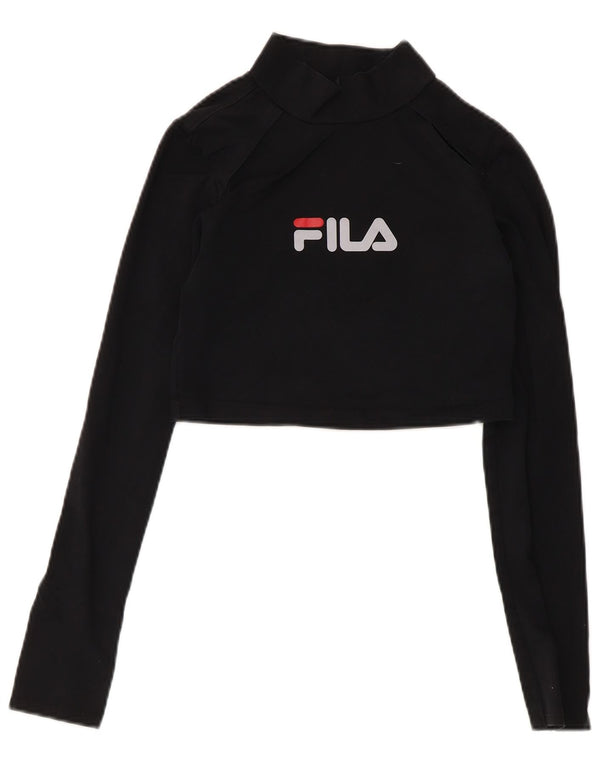Fila Womens Crop Graphic Top Manga Longa Reino Unido 8 Pequeno Algodão Preto