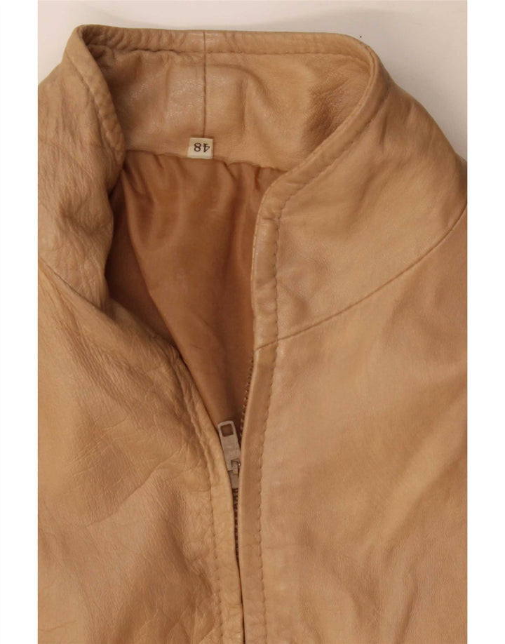 Jaqueta bomber de couro feminina vintage IT 48 XL bege