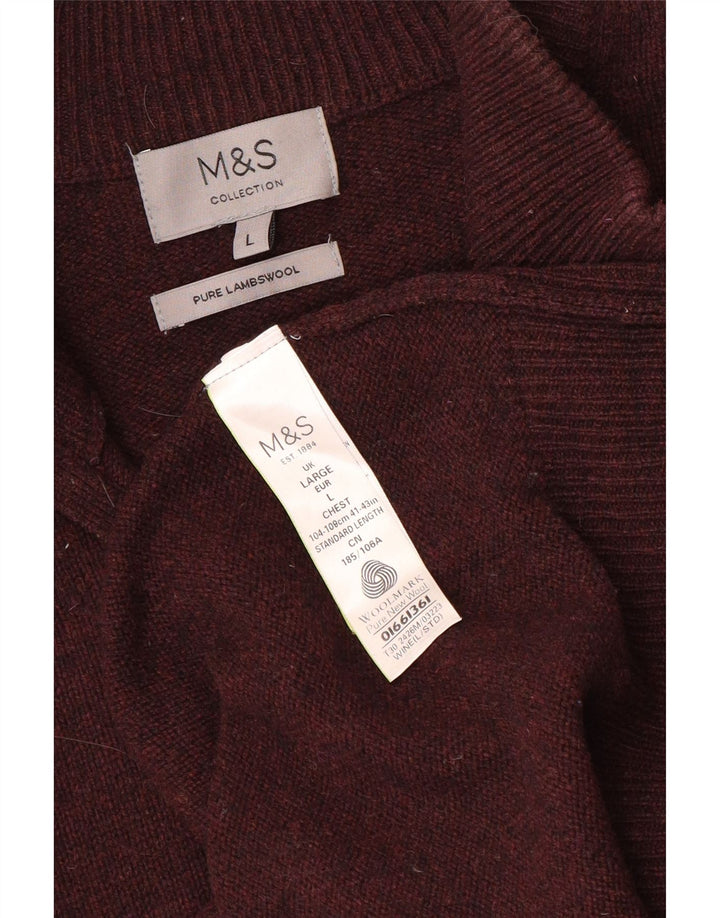 Suéter masculino Marks & Spencer com zíper e gola grande de lã cor de vinho