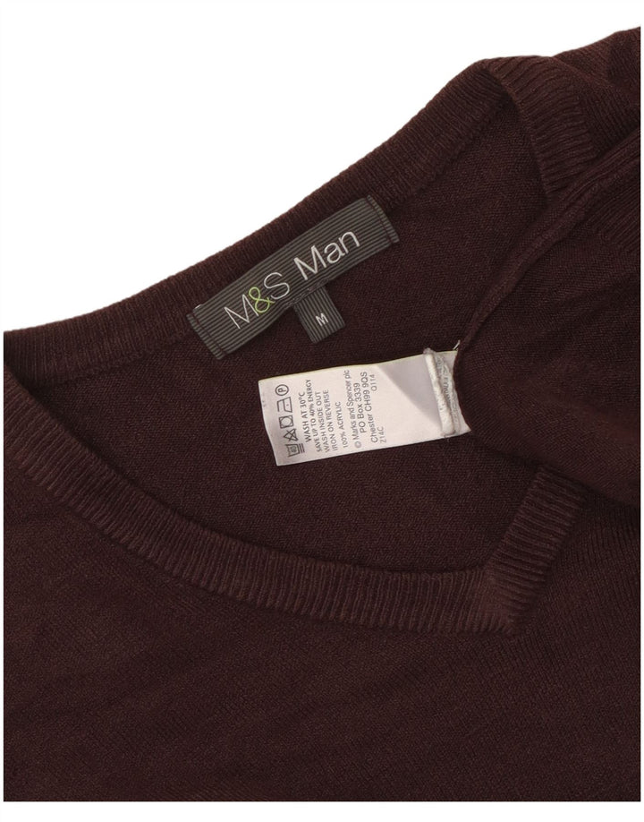 Suéter feminino Marks & Spencer com decote em V Reino Unido 14 acrílico marrom médio