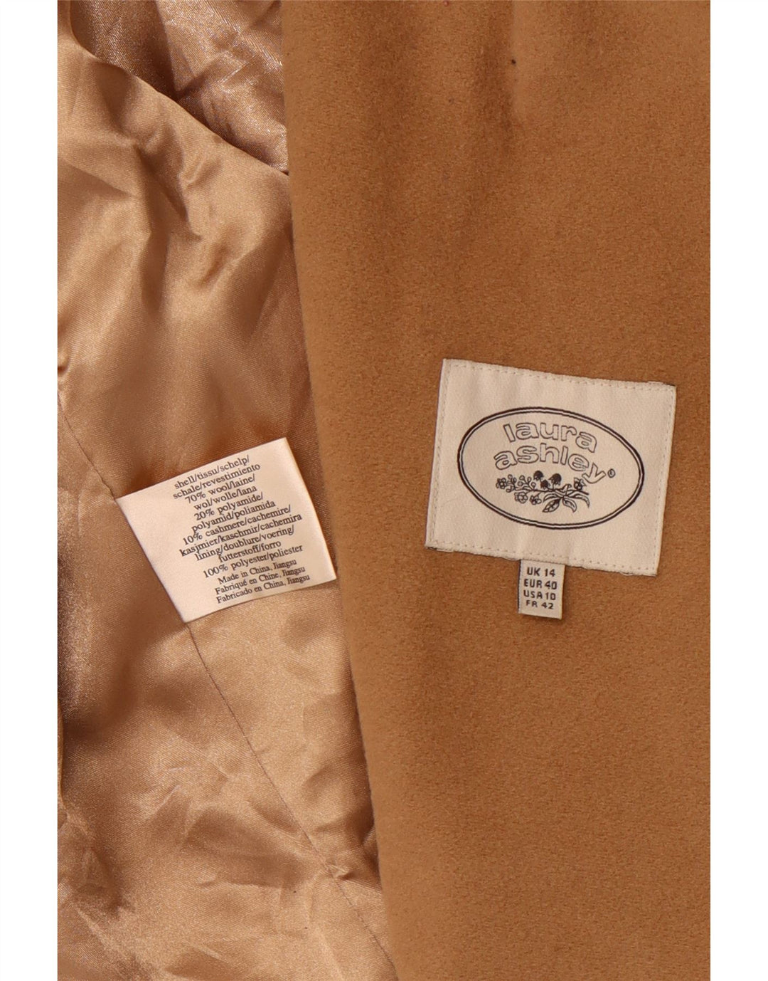 Jaqueta feminina militar com capuz LAURA ASHLEY Reino Unido 14 grande lã marrom