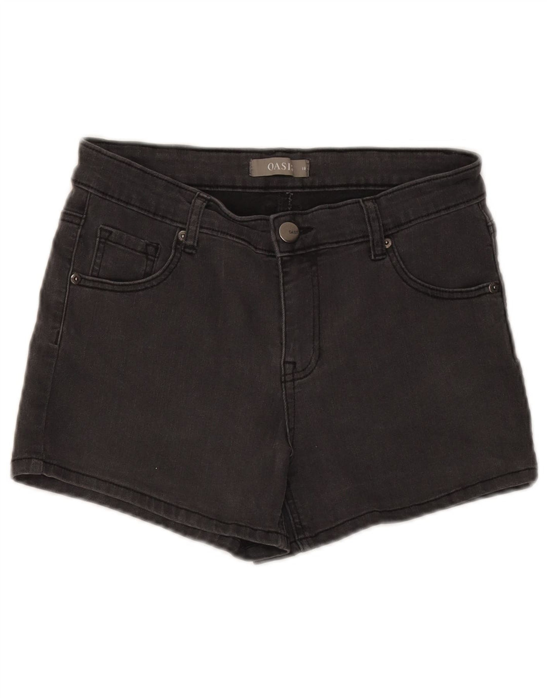 Shorts jeans feminino Oasis UK 10 pequeno W28 algodão cinza