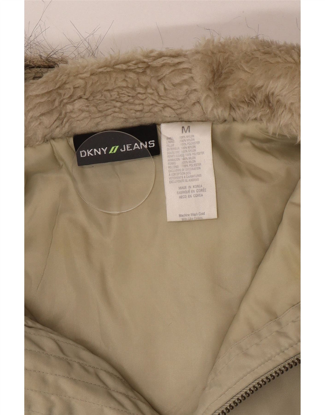 Jaqueta corta-vento feminina Dkny com capuz UK 14 nylon cáqui médio