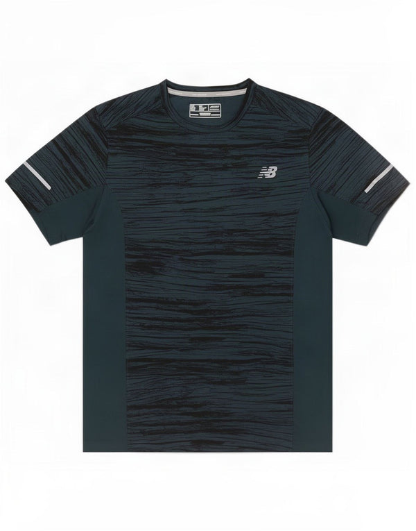 Camiseta masculina New Balance Top poliéster manchado verde médio