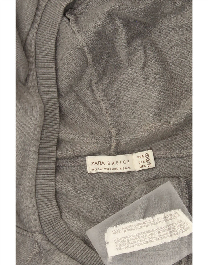 Zara Suéter feminino com capuz e zíper Reino Unido 14 algodão cinza médio