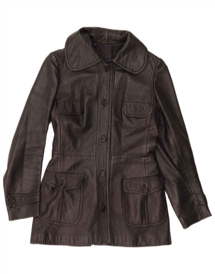 Jaqueta de couro feminina vintage UK 8 pequena preta