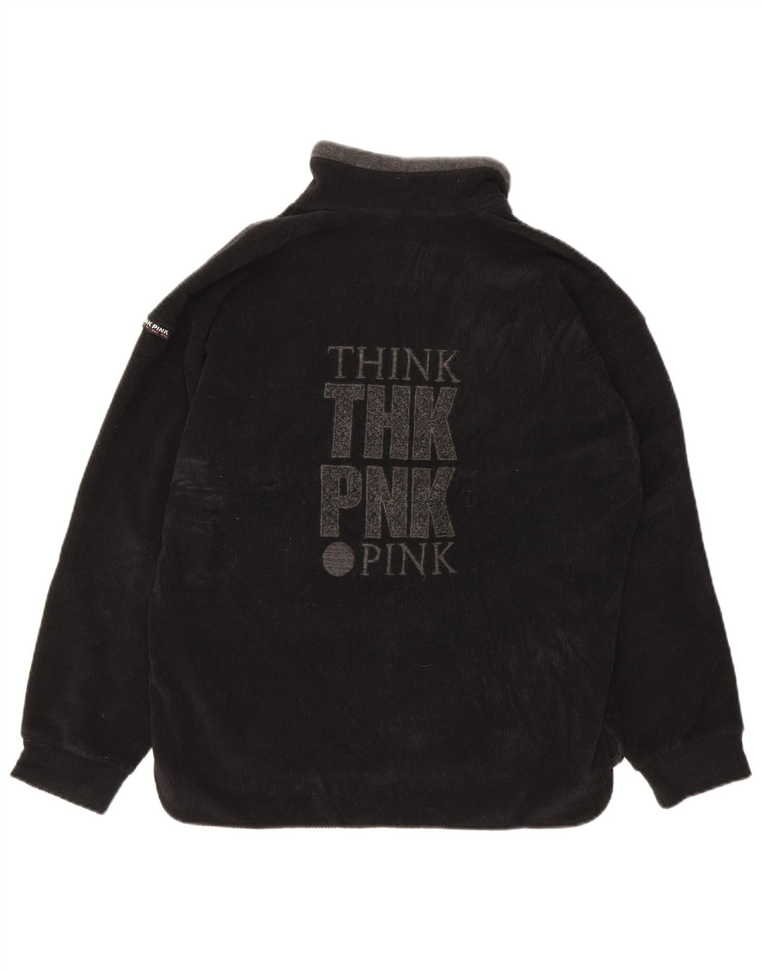 THINK PINK Suéter masculino com gola e zíper gráfico pequeno preto