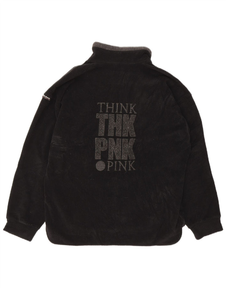 THINK PINK Suéter masculino com gola e zíper gráfico pequeno preto