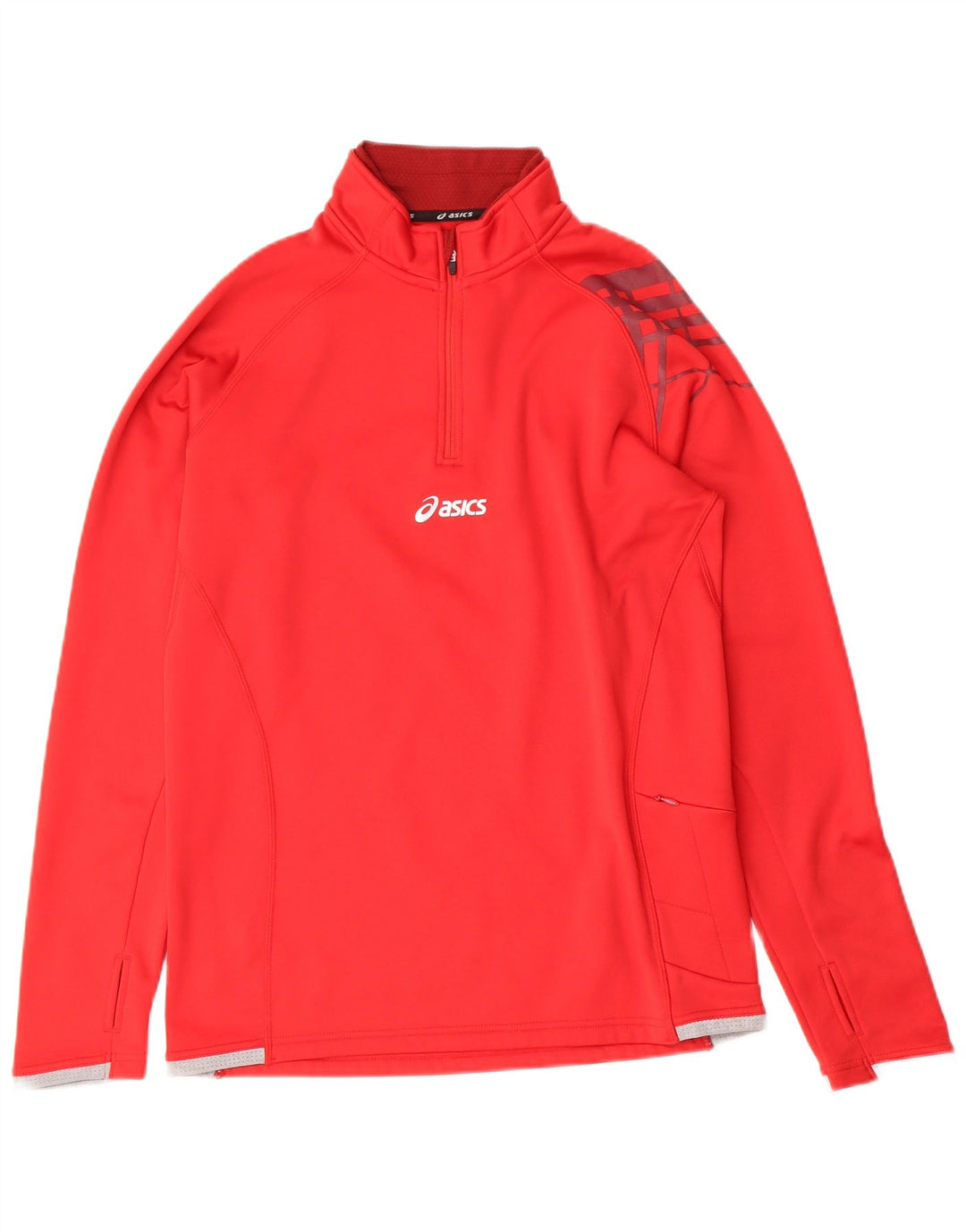 ASICS Mens Zip Neck Pullover Treino Top Pequeno Esportes Vermelhos De Poliéster
