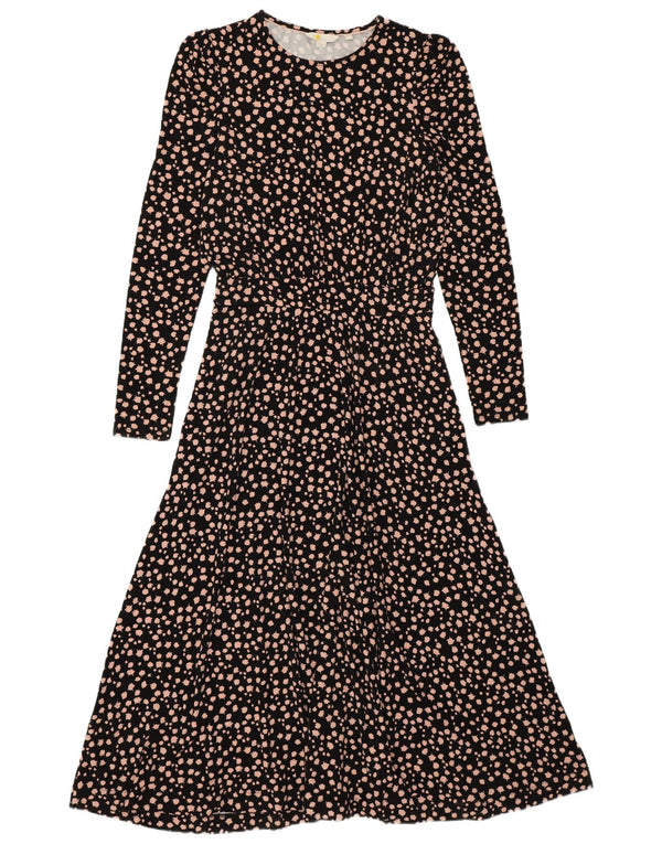 Vestido maxi feminino de manga comprida Boden UK 10 pequeno preto floral viscose