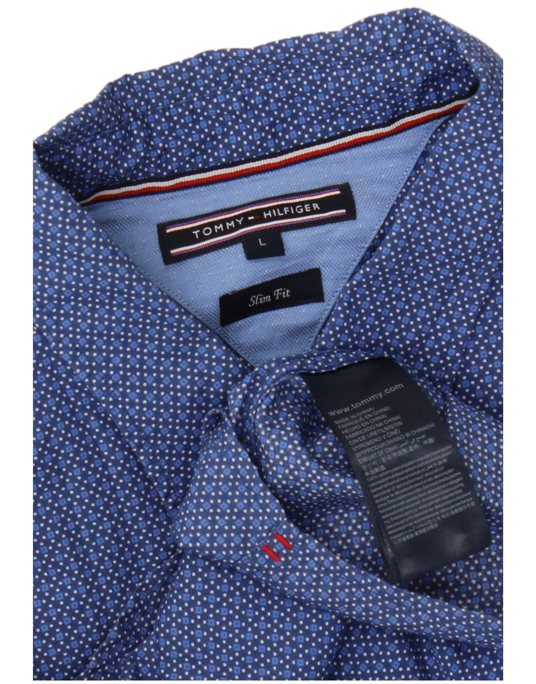 Camisa masculina TOMMY HILFIGER slim fit grande algodão geométrico azul