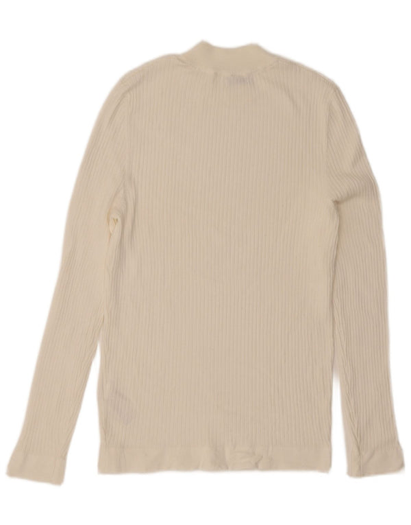Top feminino Zara de manga comprida UK 12 viscose branca média