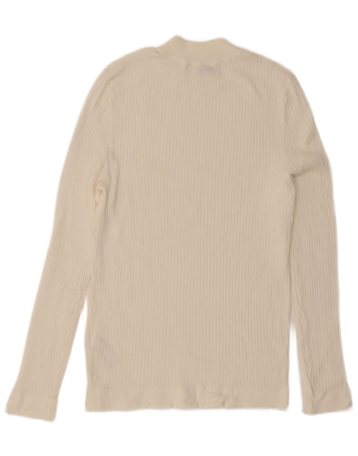 Top feminino Zara de manga comprida UK 12 viscose branca média