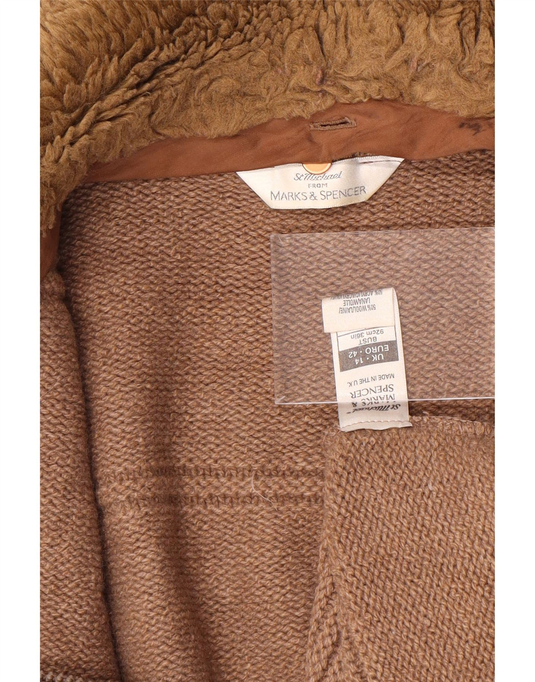 Suéter cardigã feminino Marks & Spencer SUK 14 lã marrom médio