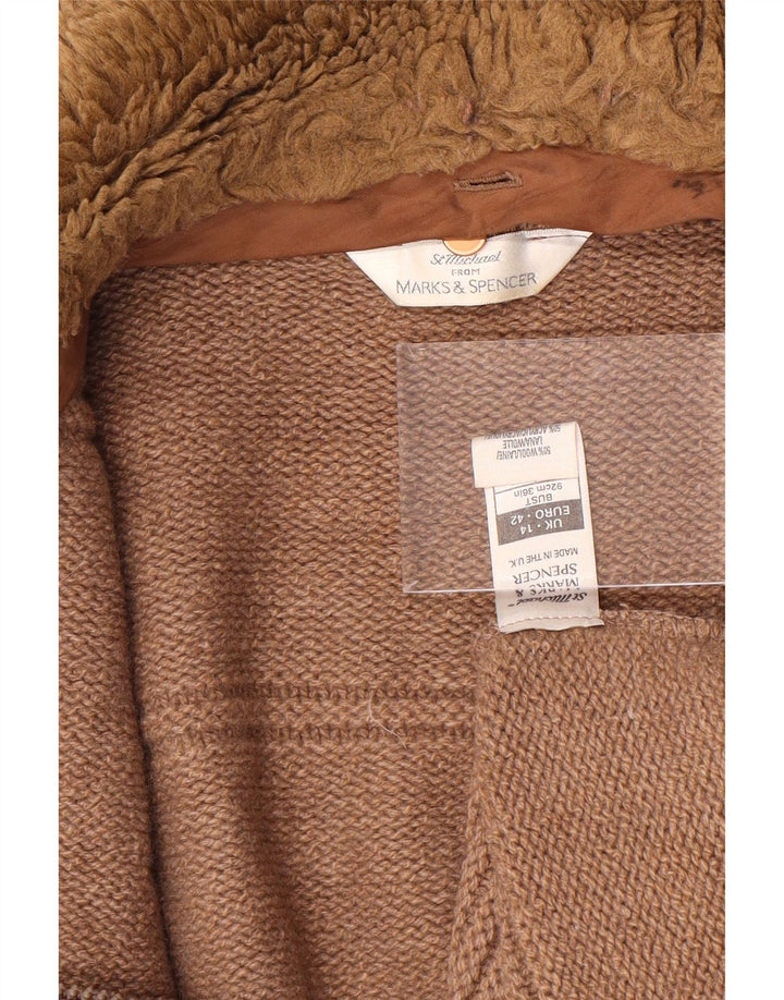 Suéter cardigã feminino Marks & Spencer SUK 14 lã marrom médio