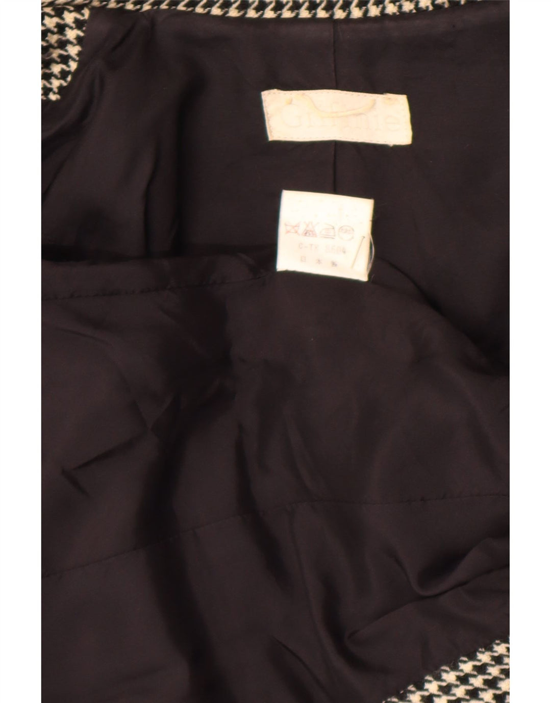 Jaqueta blazer feminina Griffe com 4 botões UK 10 pequena preta Houndstooth