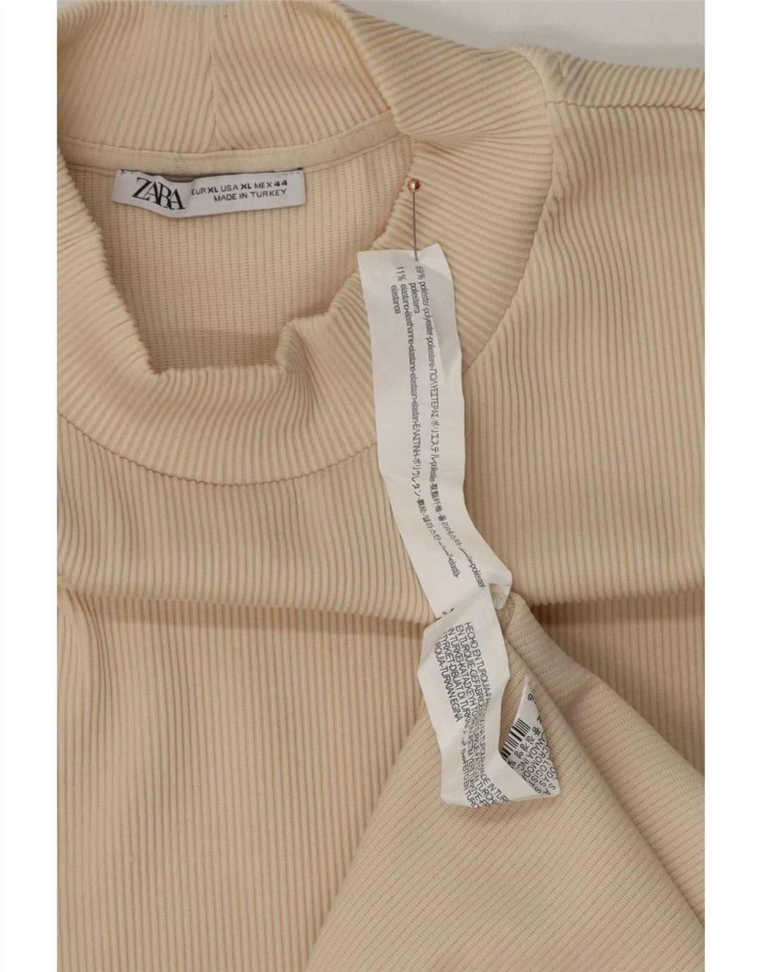 Zara Mens Top Manga Longa XL Bege Poliéster