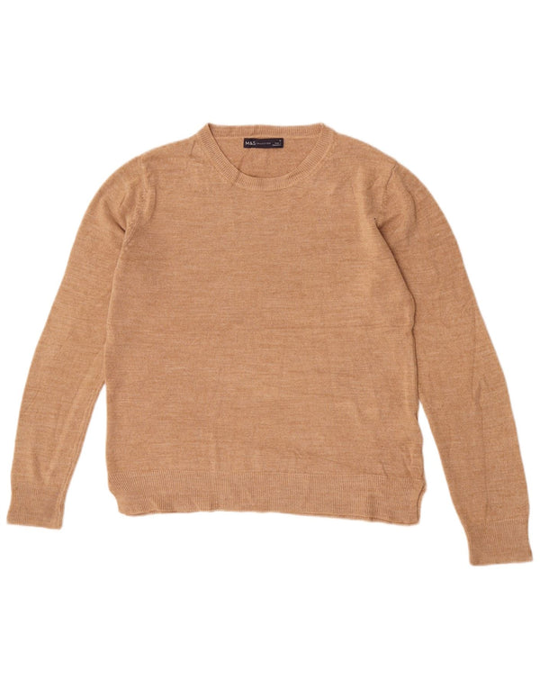 Suéter feminino Marks & Spencer com gola redonda Reino Unido 12 acrílico bege médio
