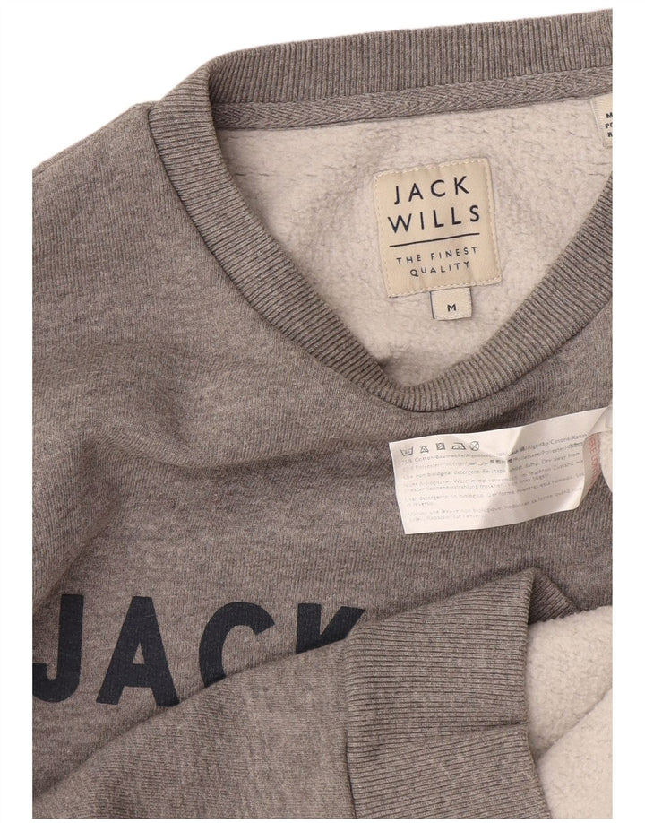 Jack Wills moletom gráfico masculino jumper médio cinza algodão manchado