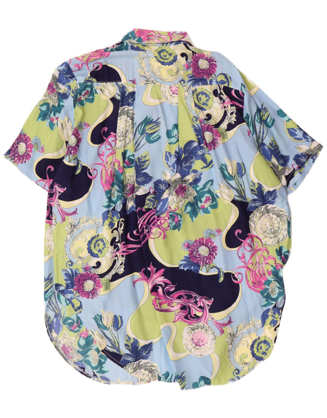 Blusa feminina vintage de manga curta UK 20 2XL floral multicolorida
