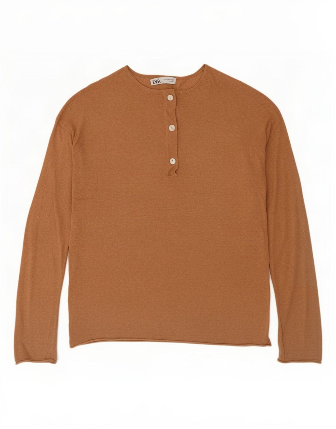 Top feminino Zara manga comprida UK 14 médio bege