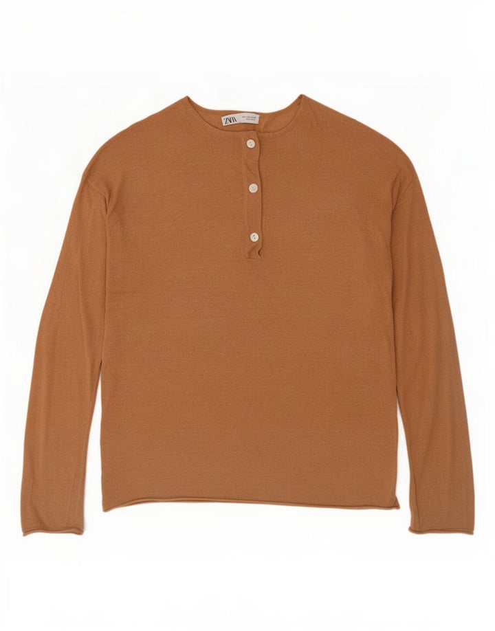 Top feminino Zara manga comprida UK 14 médio bege