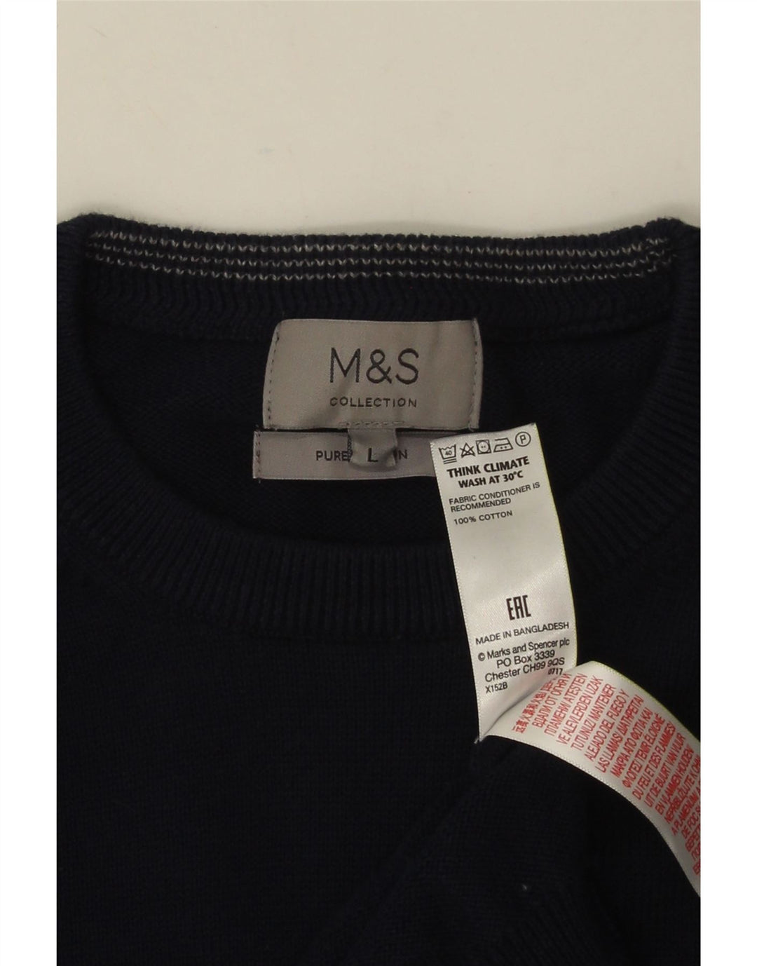 Suéter masculino MARKS & SPENCER com gola redonda, grande algodão azul marinho