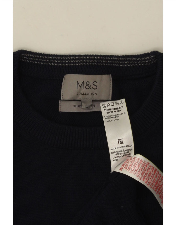 Suéter masculino MARKS & SPENCER com gola redonda, grande algodão azul marinho