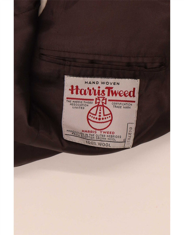 Jaqueta blazer masculina de 2 botões Harris Tweed Reino Unido 40 grande lã espinha de peixe marrom