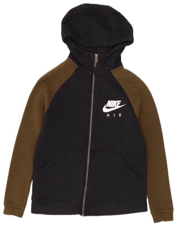 Suéter feminino Nike com capuz e zíper gráfico oversized UK 6 XS preto colorblock